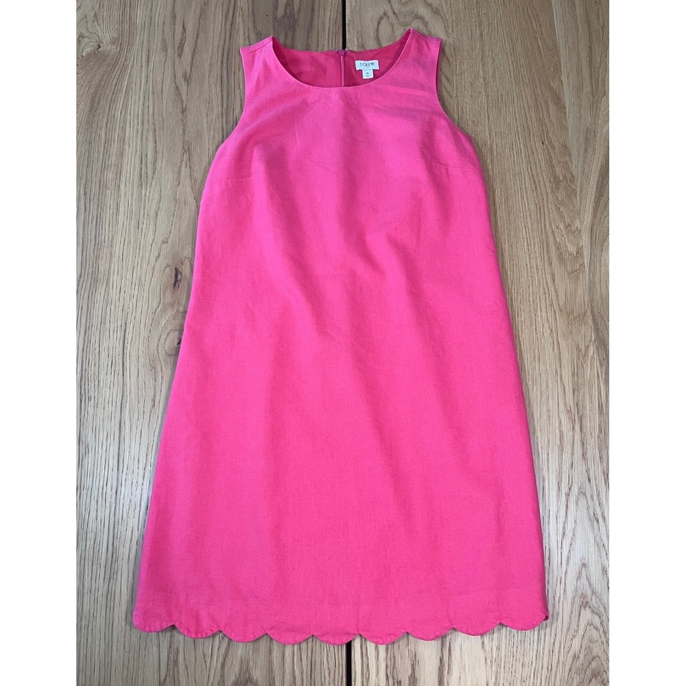 J. Crew Scalloped Hem Shift Dress Womens 6 Pink Linen Preppy BY486